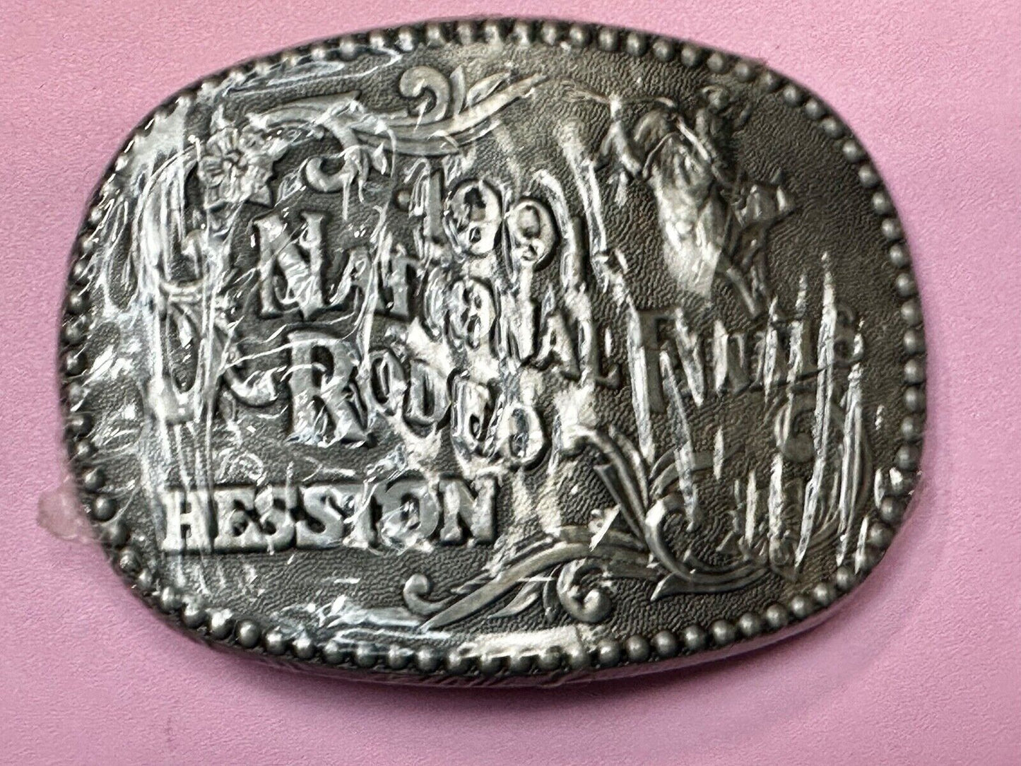 1991 ADM NATIONAL FINALS RODEO ADULT SIZE NFR NOS WESTERN COWBOY BELT BUCKLE