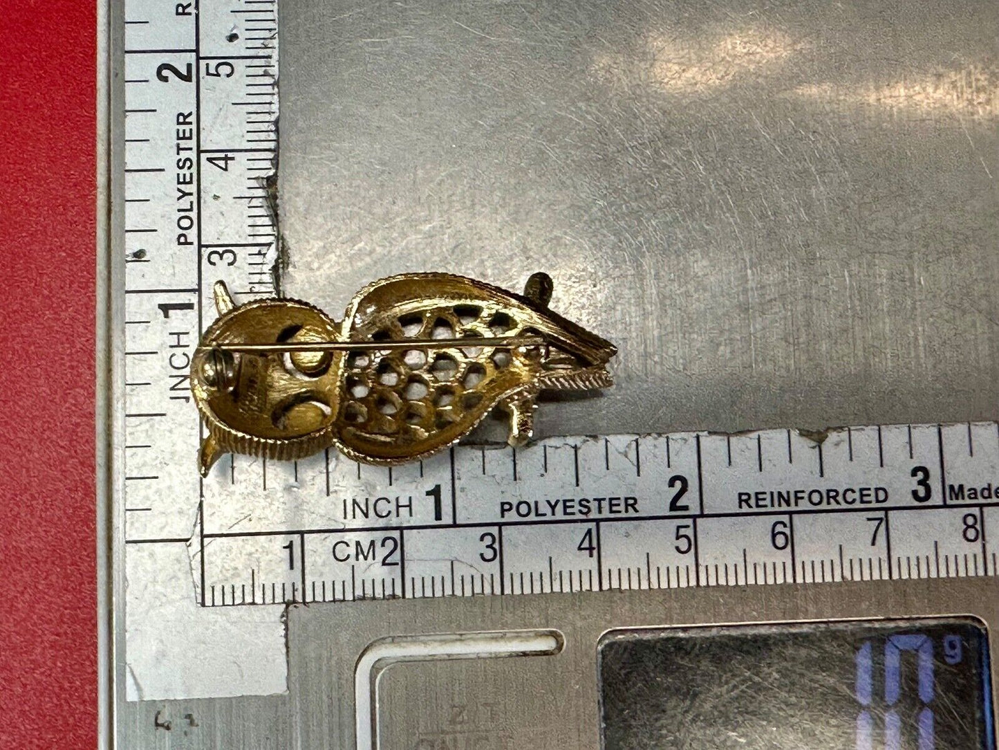 Avon Perched Owl Brooch Gold Tone Red Eyed Owl Pin