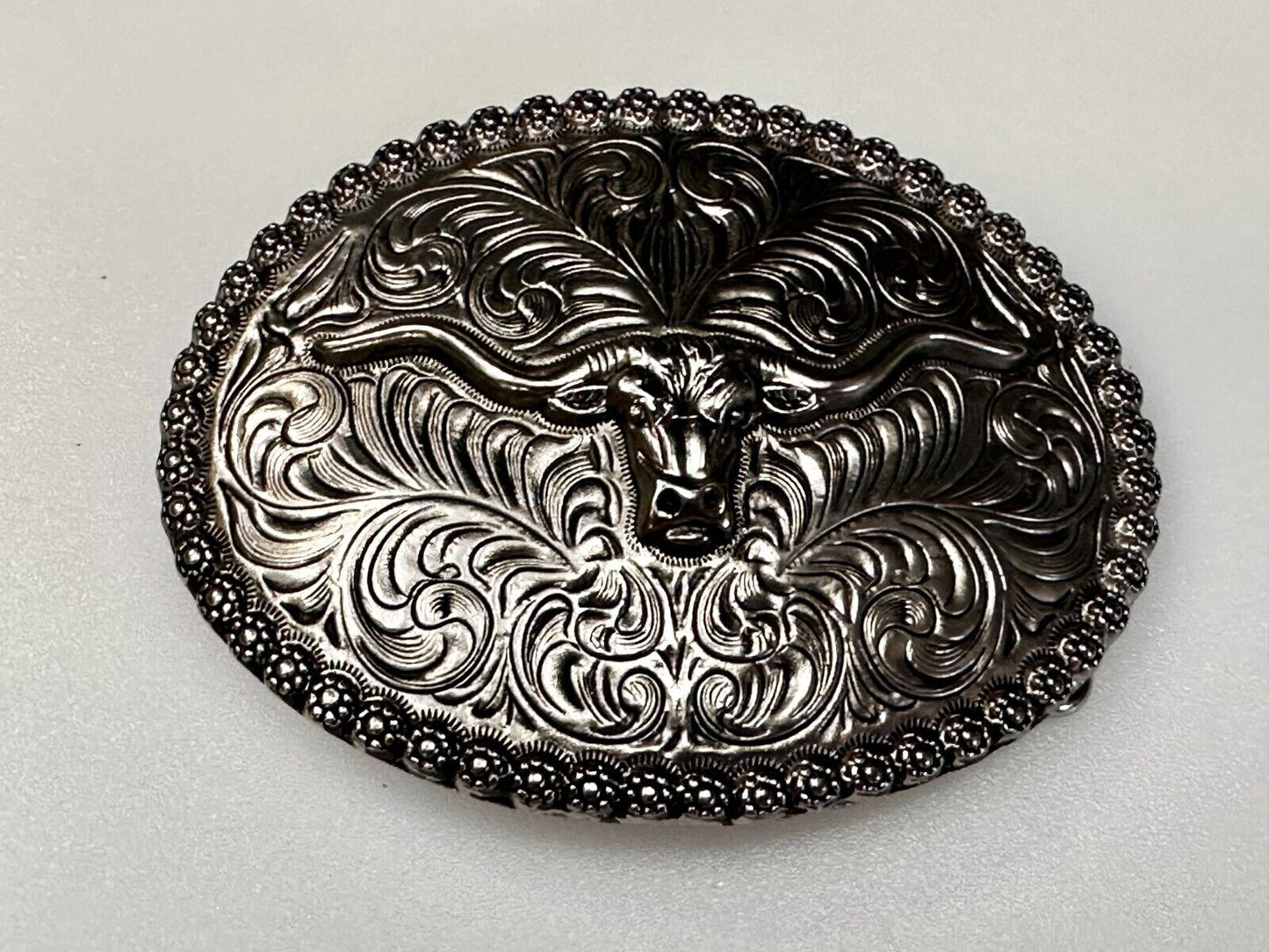 Texas Longhorn Steer Bull Cow Silver Tone Western Rodeo Cowboys Belt Buckle