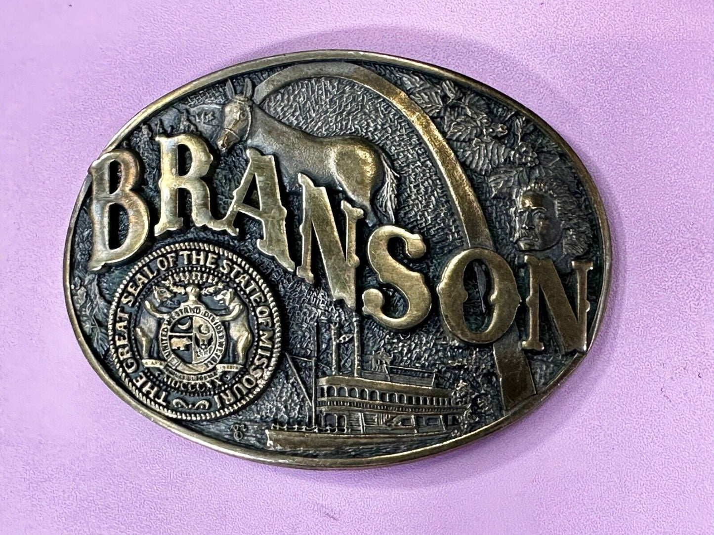 The Great Seal of the State of Missouri Branson Brass Commemorative Belt Buckle