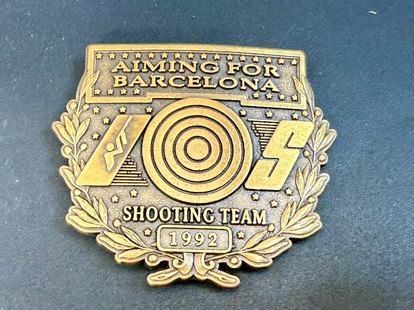 Aiming For Barcelona Shooting Team 1992 Olympics Vintage Commemorate Belt Buckle