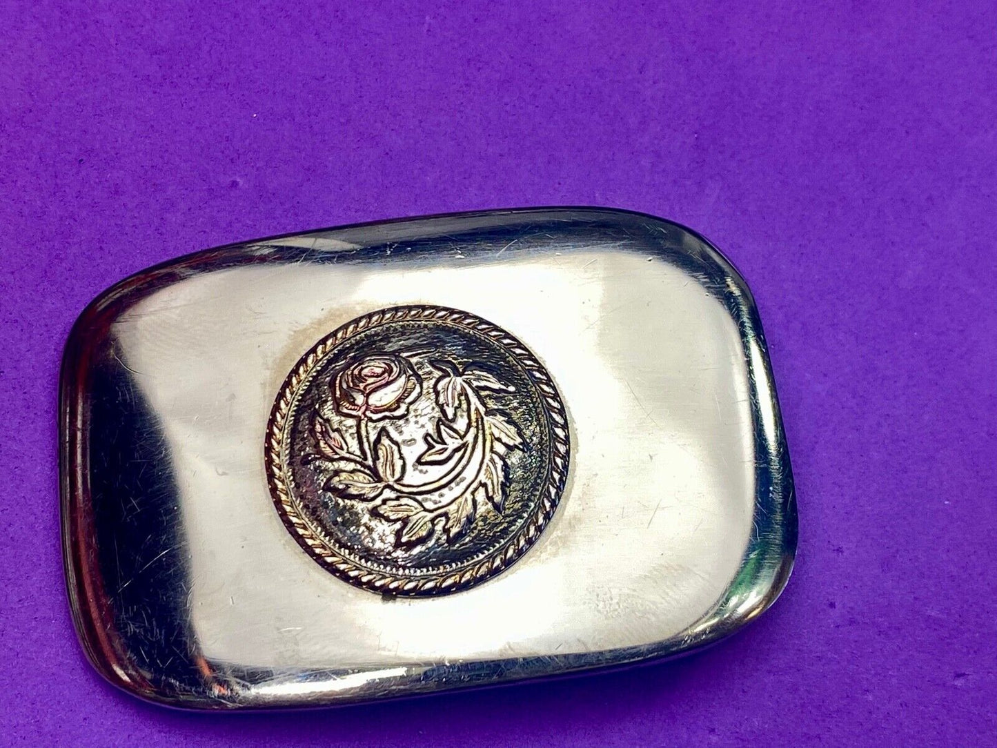 Beautiful Curved Rose On Artisan? Silver? Tone Belt Buckle