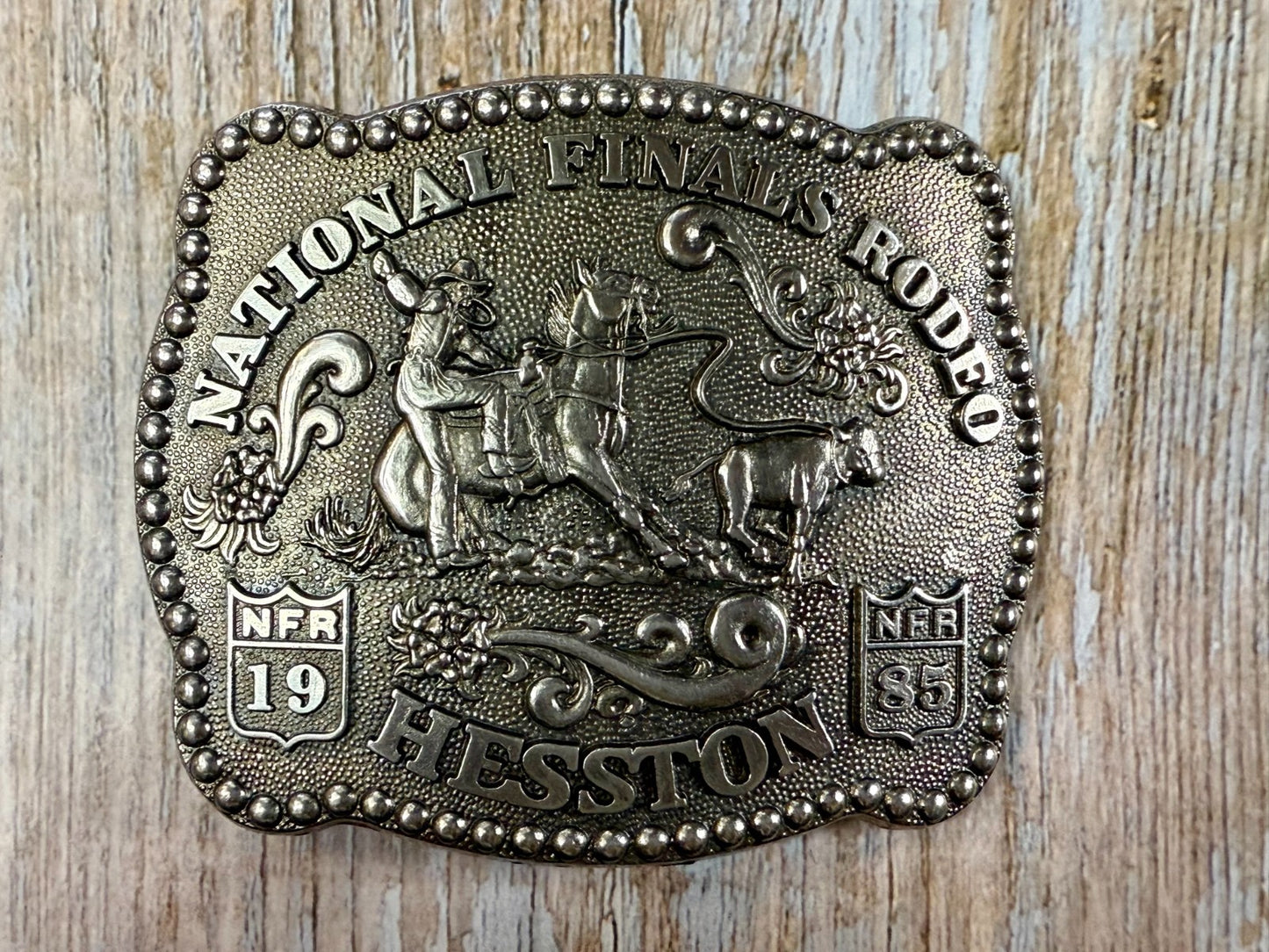 1985 Hesston NFR National Finals Rodeo Calf Roping Vintage Belt Buckle