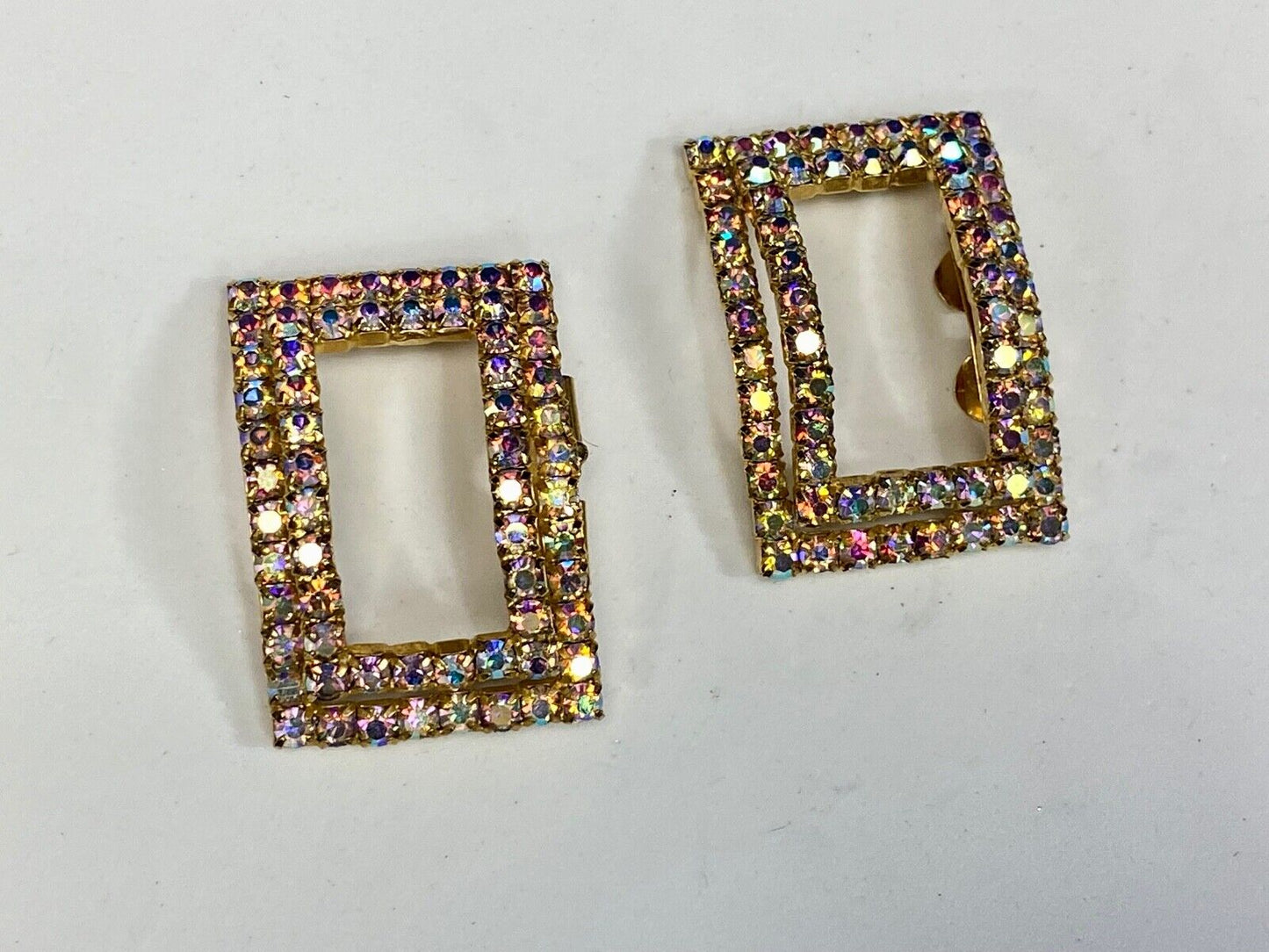 Vintage Interlocking Rectangles, Two Piece Rhinestone Covered Belt Buckle