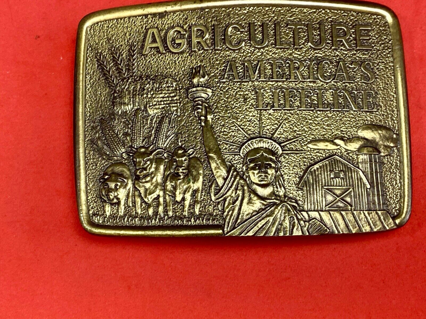 AGRICULTURE, Americas Lifeline belt buckle by Farmhand Statue of liberty