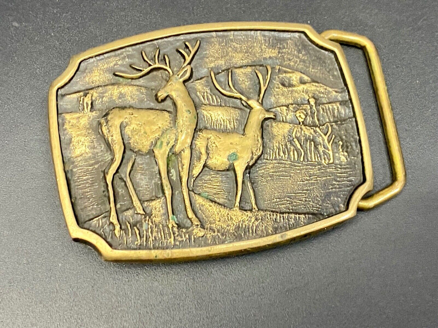 Vintage 1978 Deer in nature BTS solid Brass belt buckle