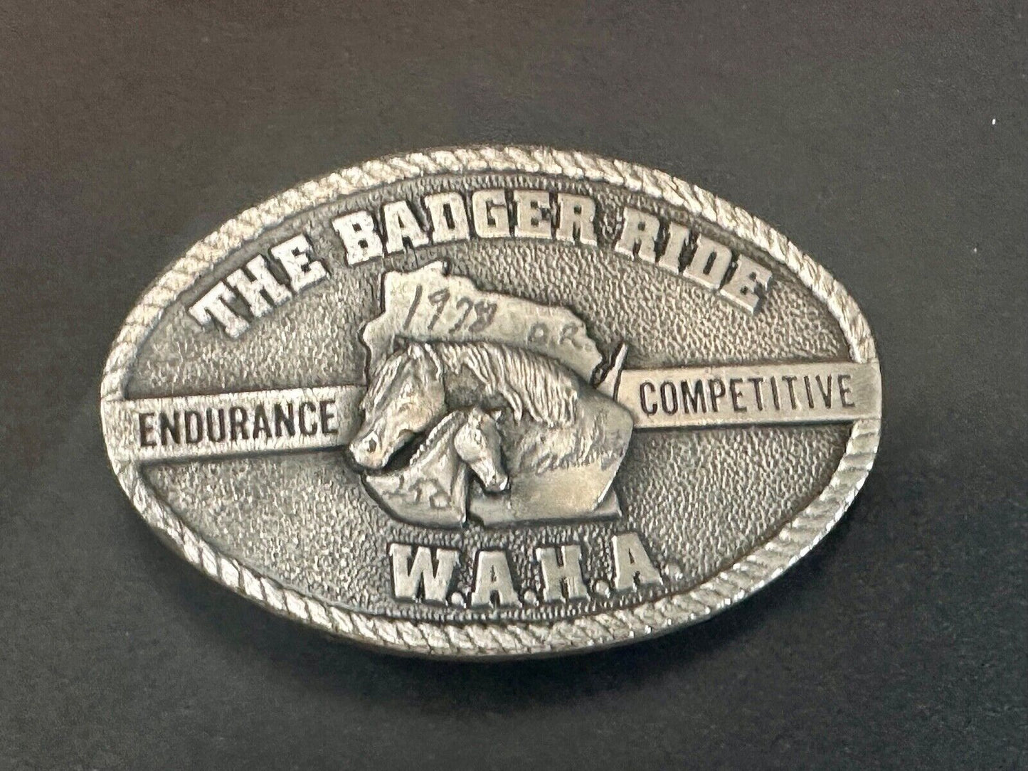 The Badger Ride WAHA Endurance Completive WI Arabian Horse Assn 77 belt buckle