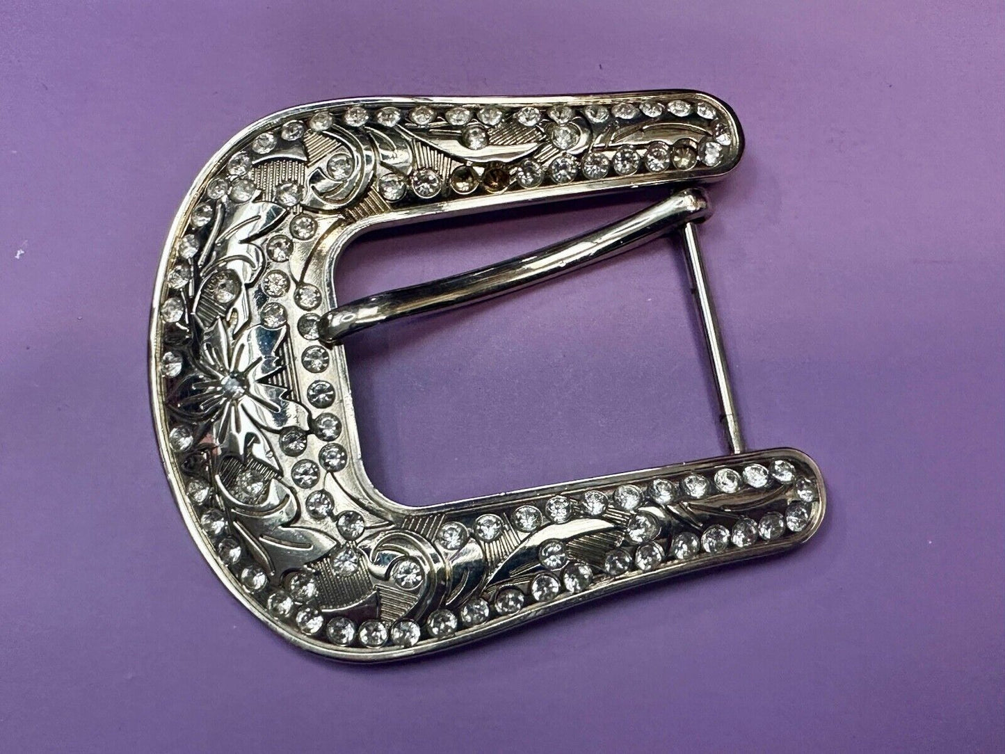 Vintage Black Diamond silver tone ranger style Belt Buckle - Missing rhinestone