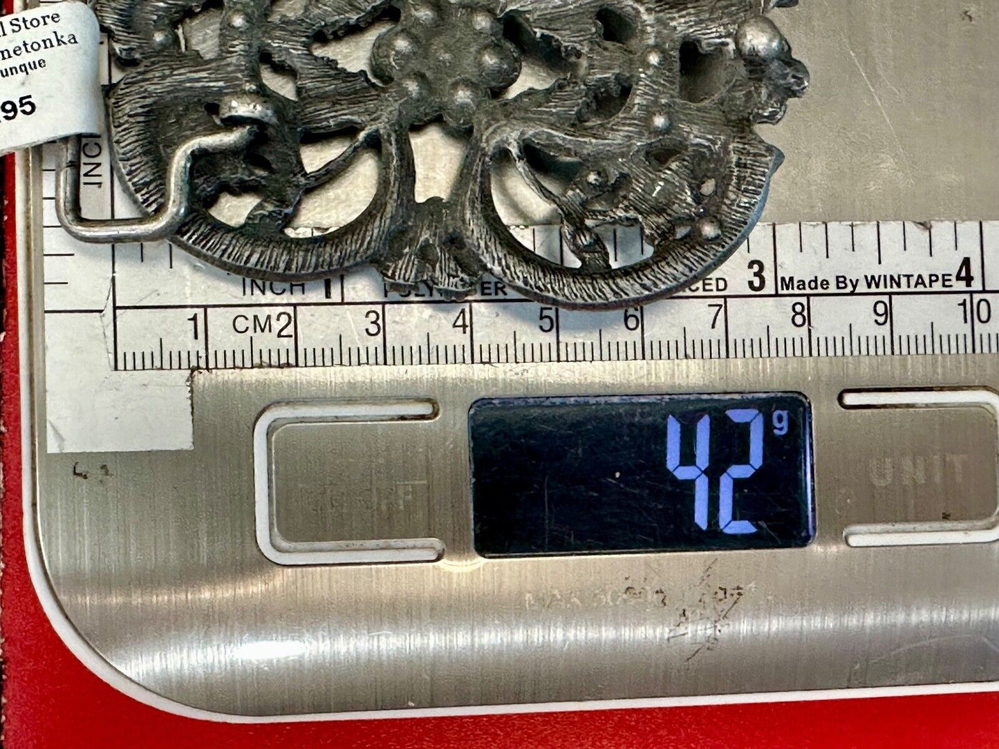 Black rhinestone accented metal flower pattern NOS Funky Junque belt buckle