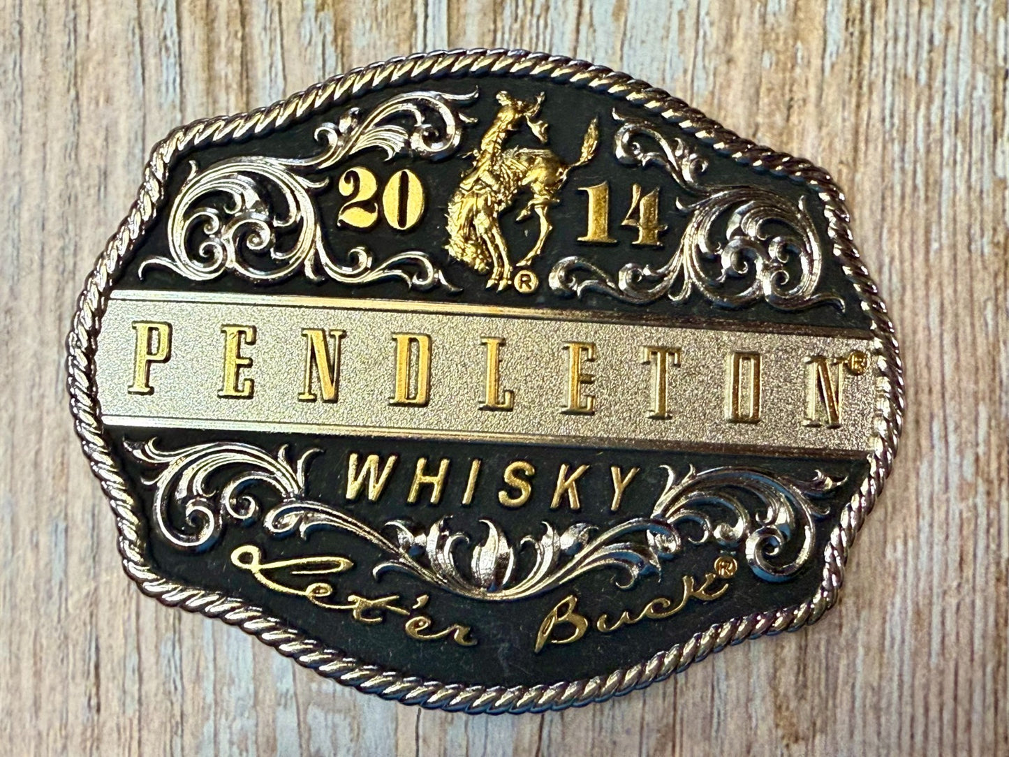 2014 Pendleton Whiskey Let'er Buck Rodeo Cowboy Montana Silversmiths Belt Buckle