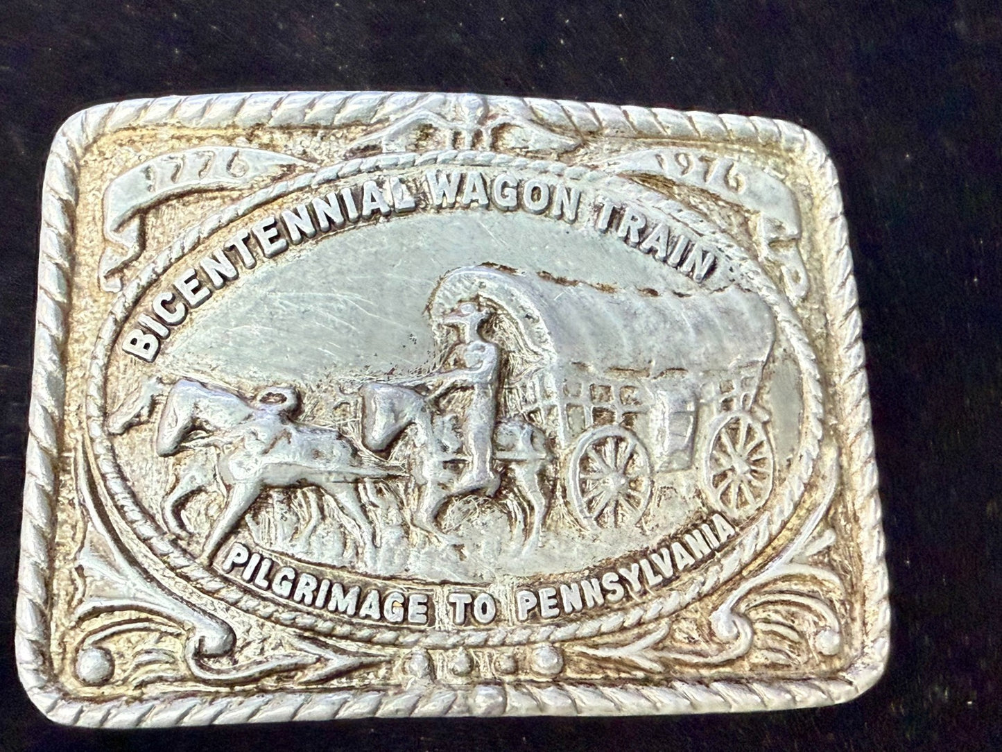Bicentennial Wagon Train Pilgrimage to Pennsylvania 1776-1976 Belt Buckle