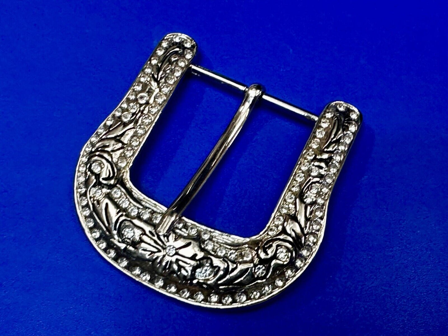 3" Wide Rhinestone Accented Ranger Style Replacement Silver Tone Belt Buckle