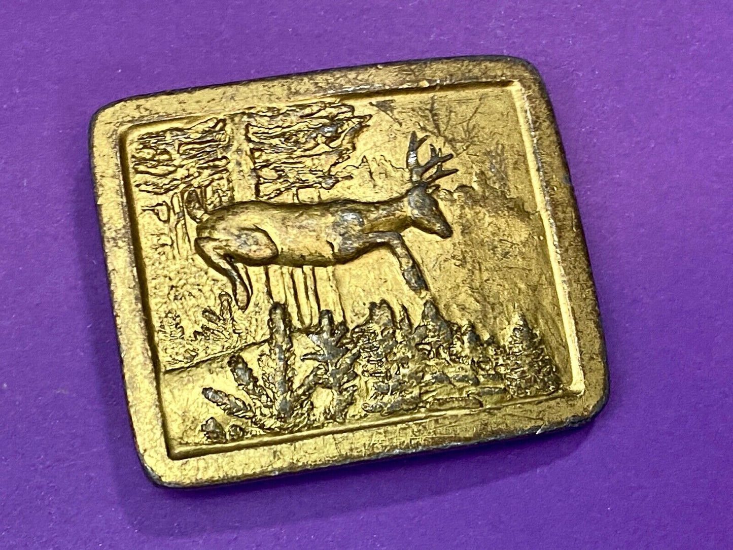 Vintage 1977 Grazing Deer in nature belt buckle by Indiana Metal Craft