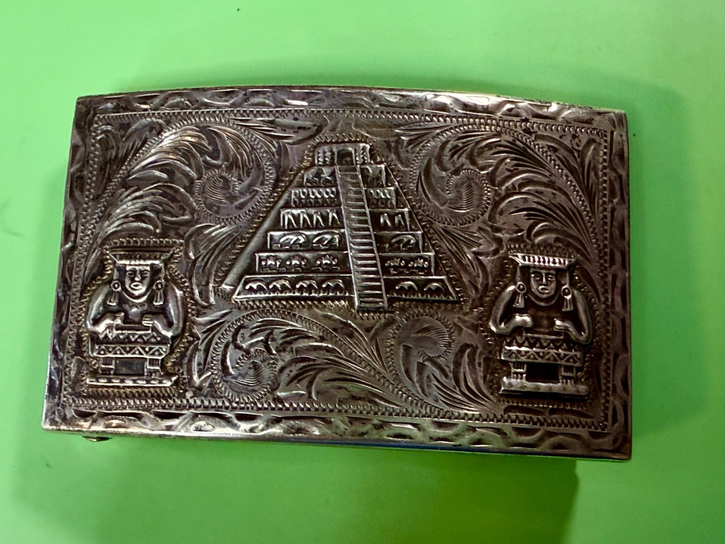 Aztec Mayan Pyramid 925 Silver Belt Buckle Artesani Plata De Jalisco Mexico