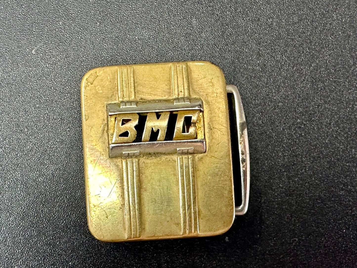 Vintage Art Deco Initials BMC belt buckle Deluxe Plate by Swank