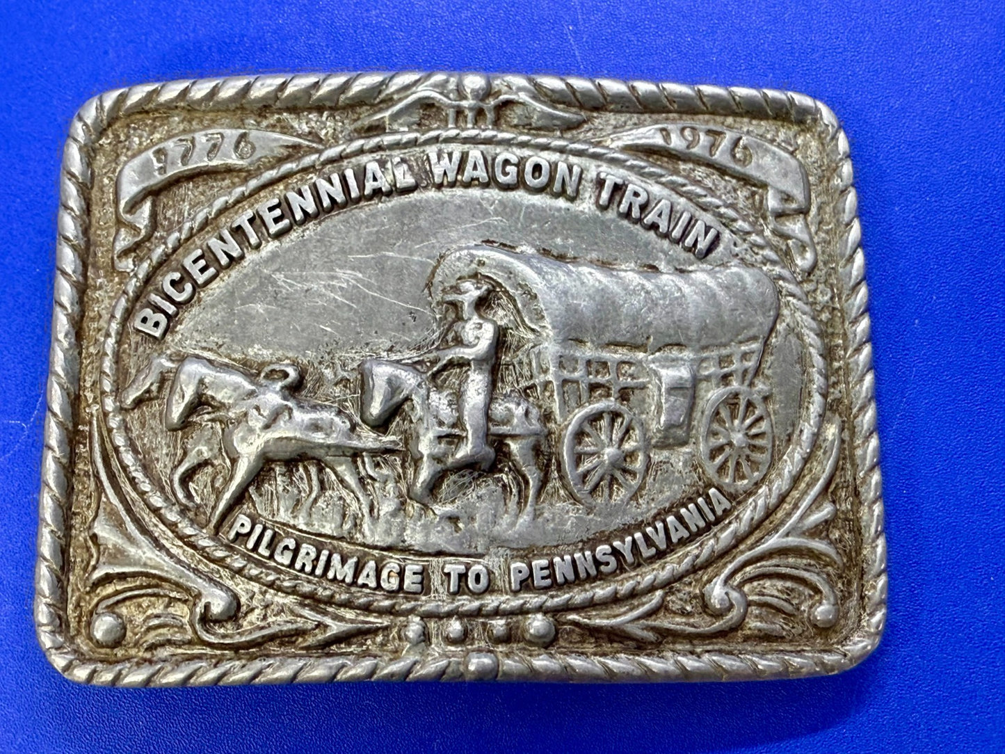 Bicentennial Wagon Train Pilgrimage to Pennsylvania 1776-1976 Belt Buckle