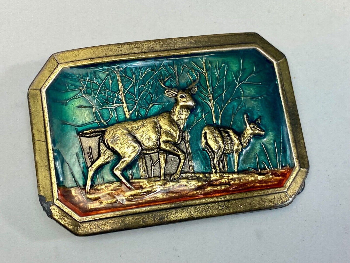 Vintage 1976 Deer With Doe In Nature - By The Great American Belt Buckle Co