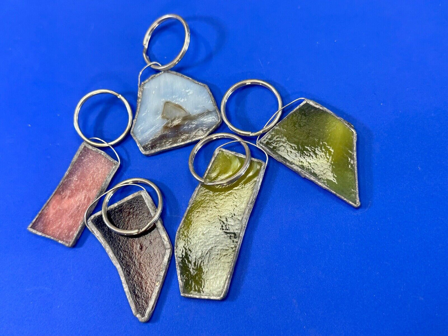 Unique Stained Glass State Shapes (5) Lot Artisan Keychain - Key Ring Chain
