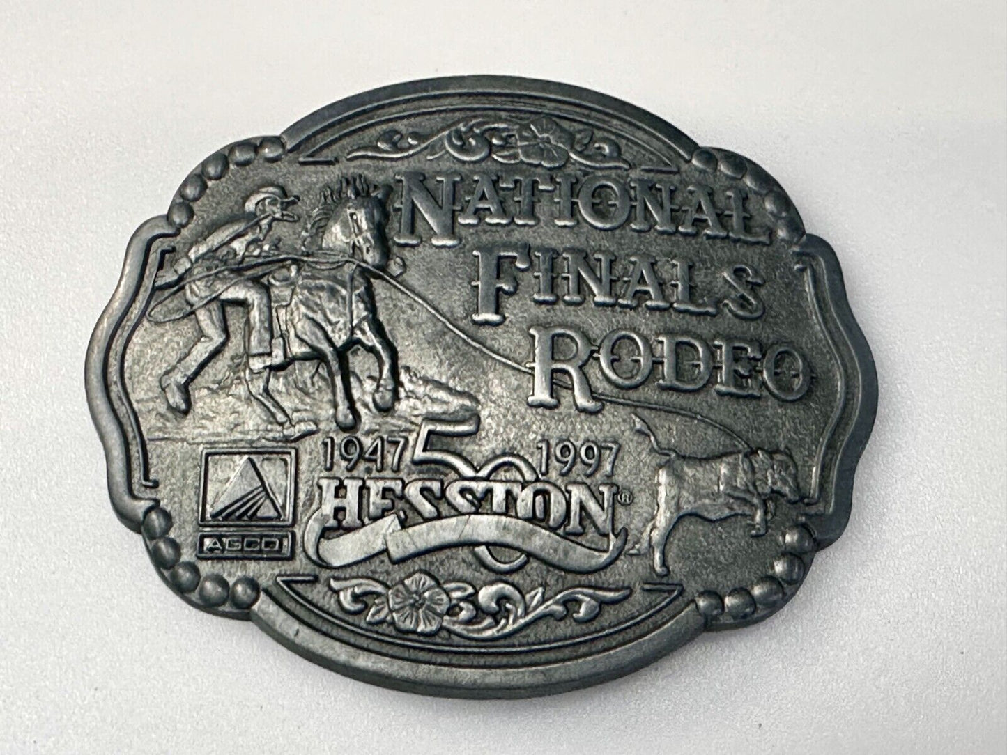 1997 ADM Hesston NFR National Finals Rodeo Cowboys Western Belt Buckle
