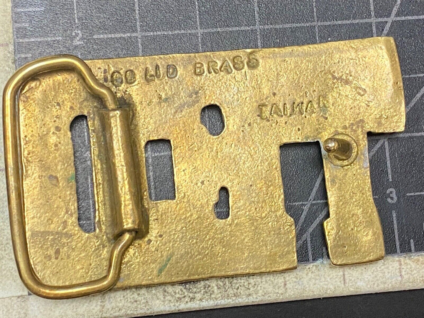 Ted - Name In Cutout Block Letters Solid Brass Belt Buckle Marked Taiwan Roc