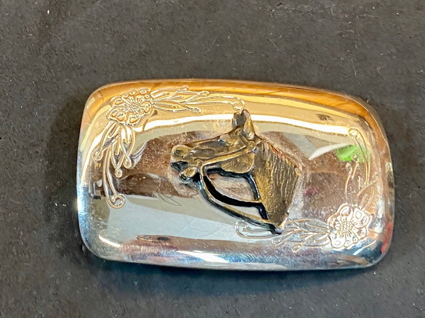 Usa Made Two Toned Horse Head Bust Mirrored Belt Buckle