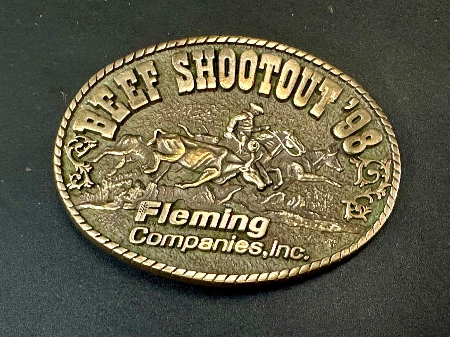 Beef Shootout 1998 Fleming Companies Inc Rodeo vintage ADM belt buckle