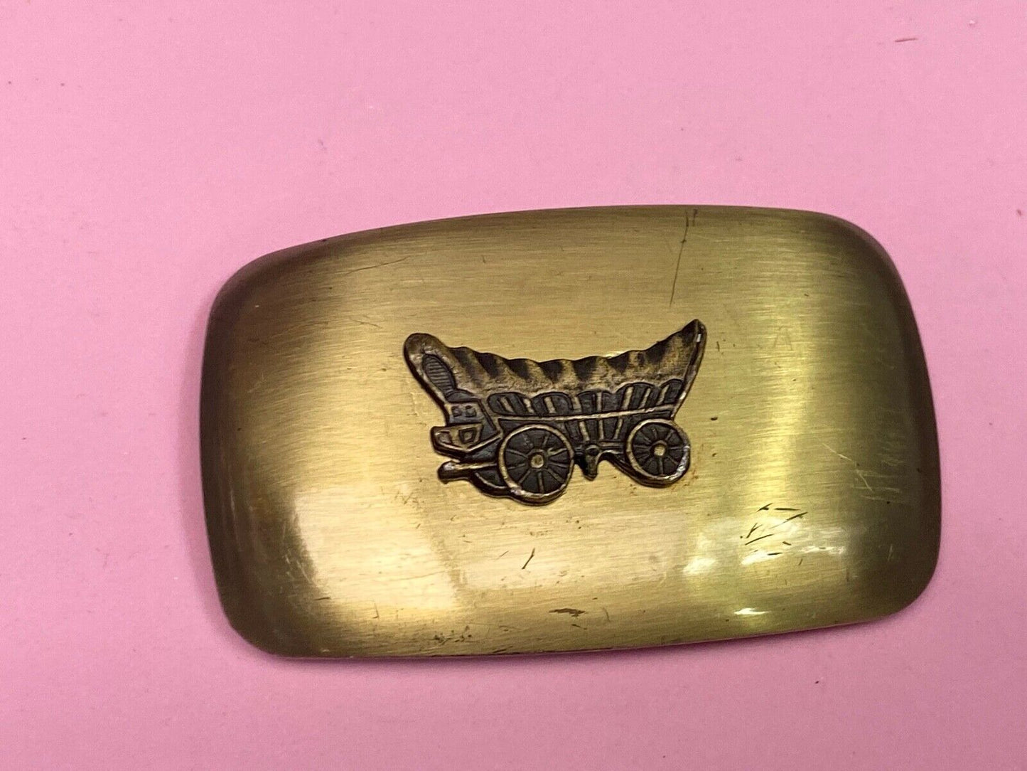 Vintage Covered Wagon Mixed Metal Western Cowboys Belt Buckle By Chambers