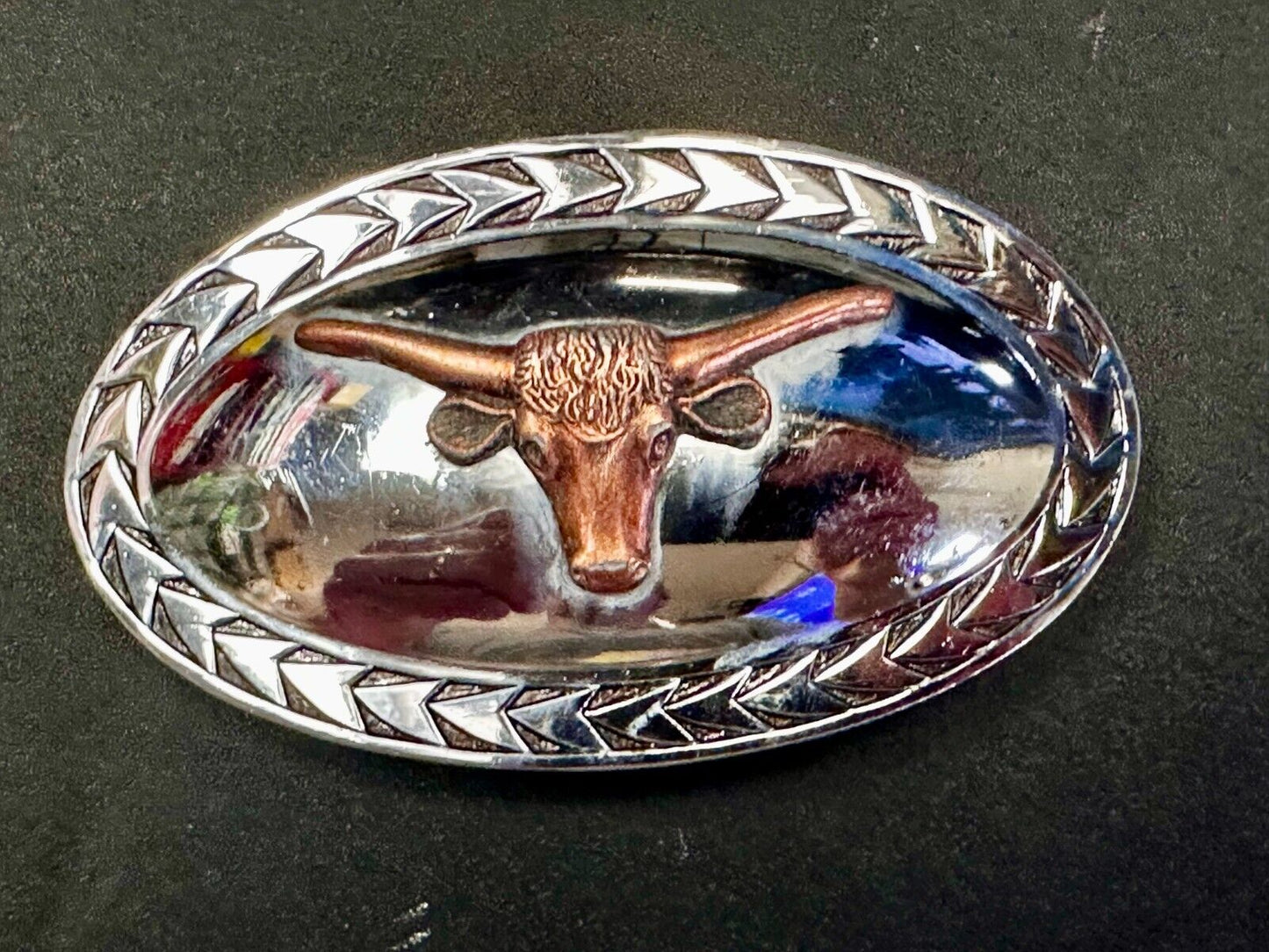 Texas Longhorn Steer Vintage Wide Oval Cowgirls Cowboys Two Tone Belt Buckle