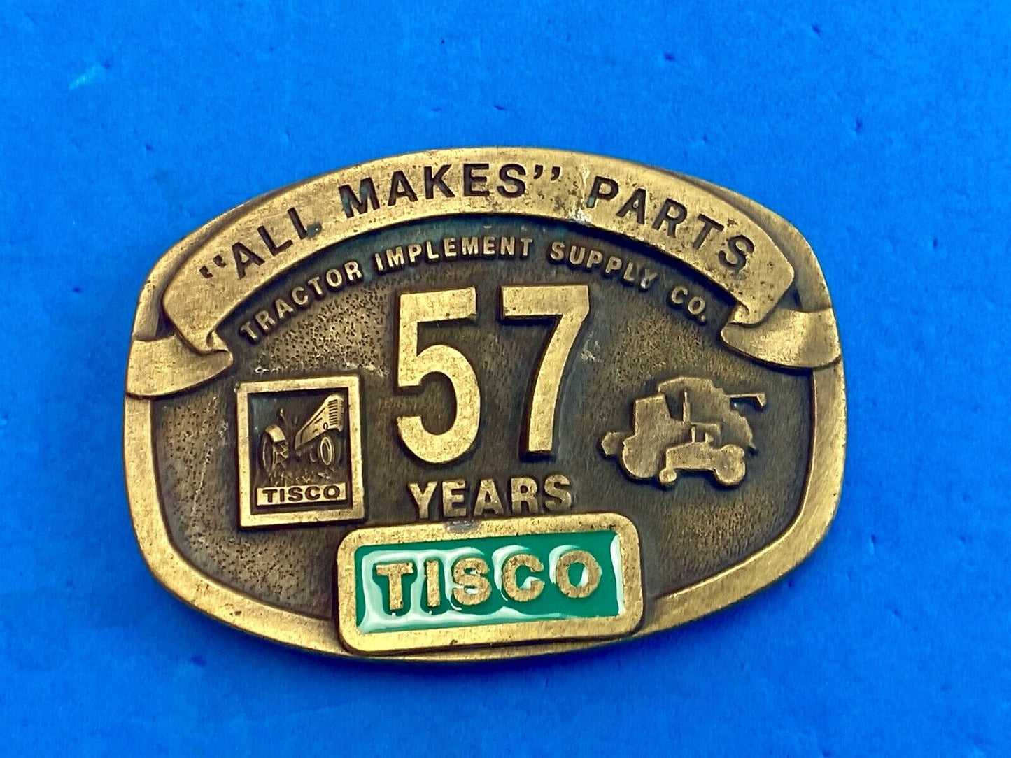 Tisco Tractor Implement Supply 57 years Spec Cast Brass Belt Buckle series 5