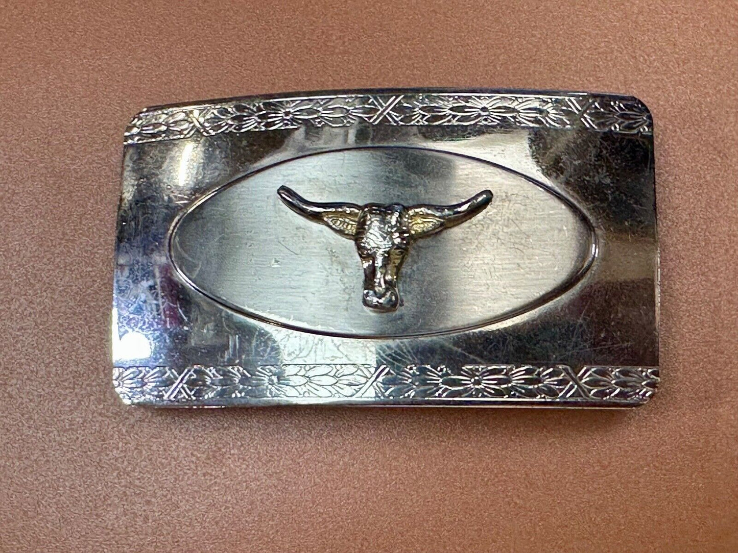 The Longhorn cow steer - cowboys cowgirls western reflective Vintage belt buckle