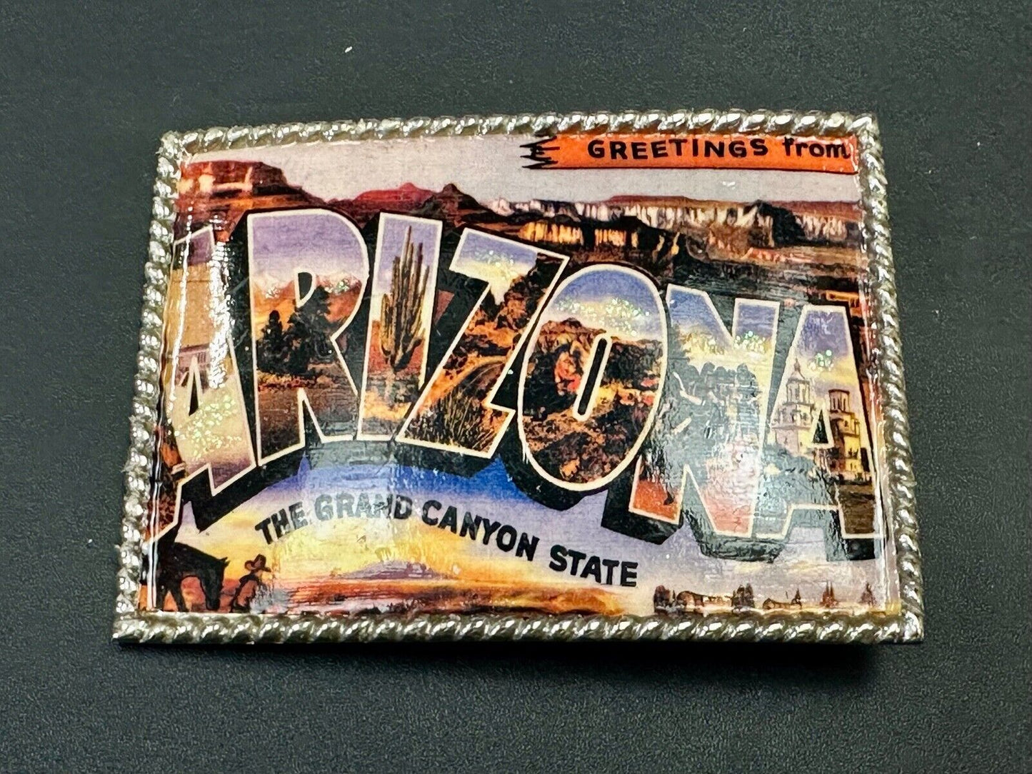 The Beautiful State of Arizona AZ post card style picture belt buckle