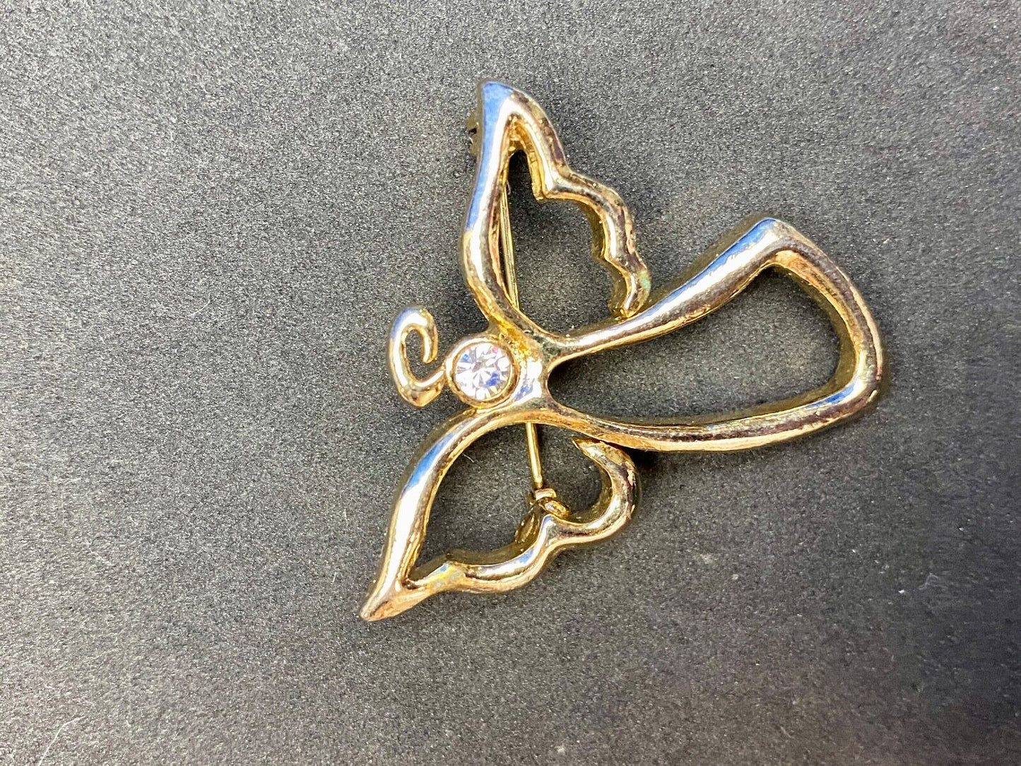 Vintage AJMC Angel Cutout Gold Tone with Rhinestone Brooch Pin Costume Jewelry