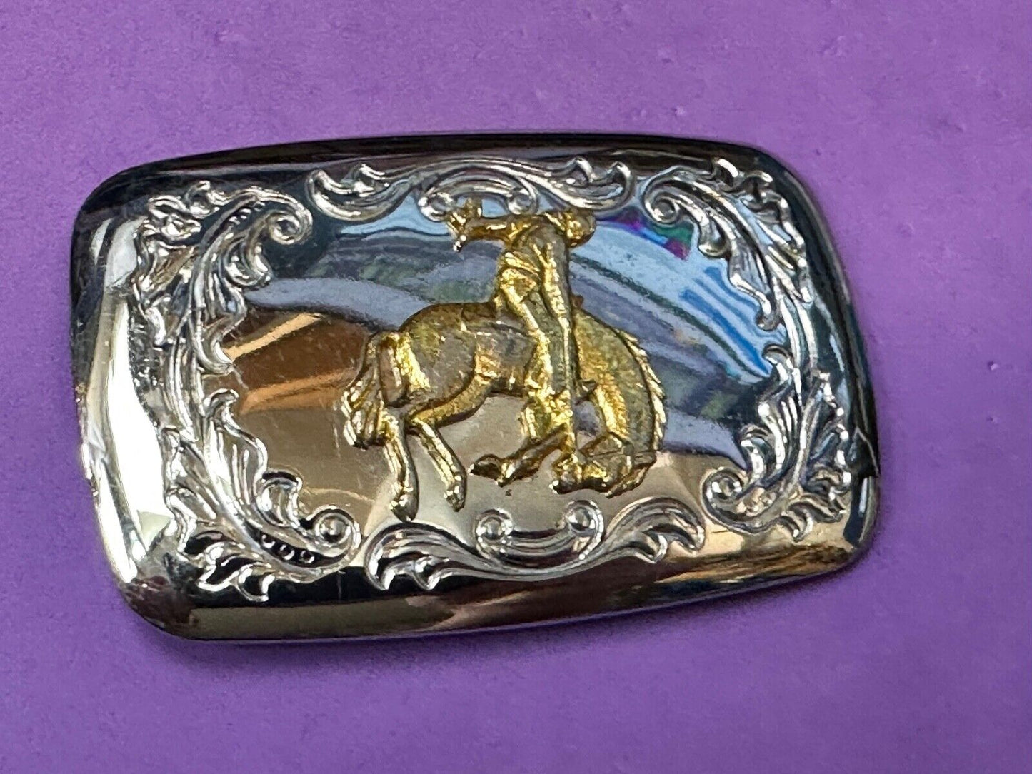 Vintage END of the trail Horse Cowboy hat off Vintage two tone belt buckle
