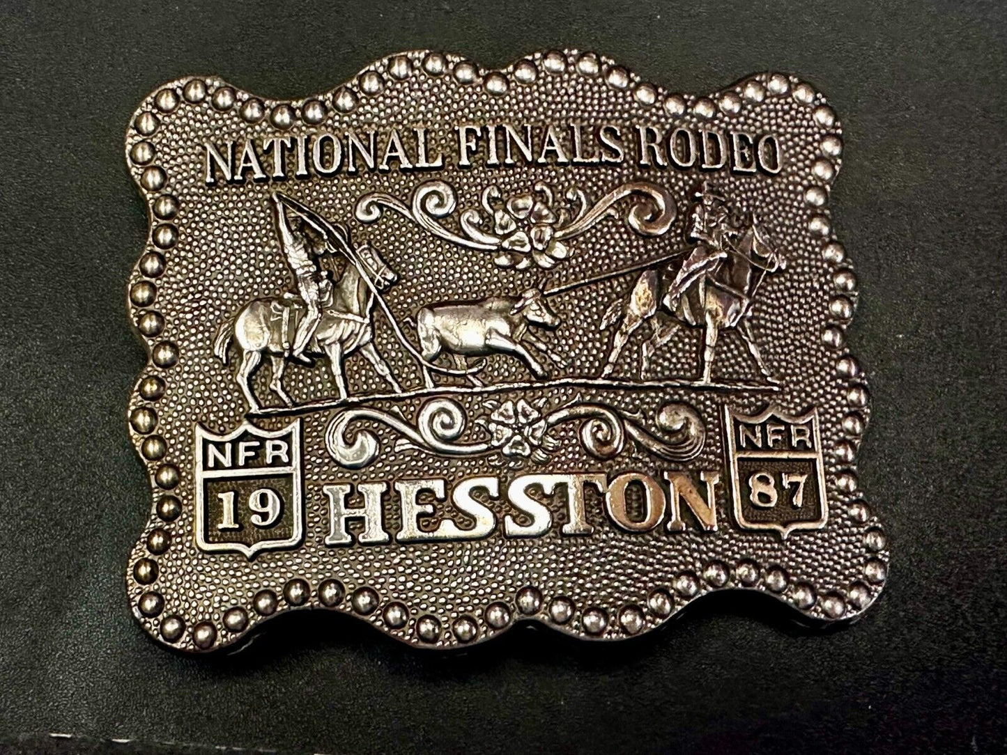 1987 ADM Hesston NFR National Finals Rodeo Cowboys Western Belt Buckle