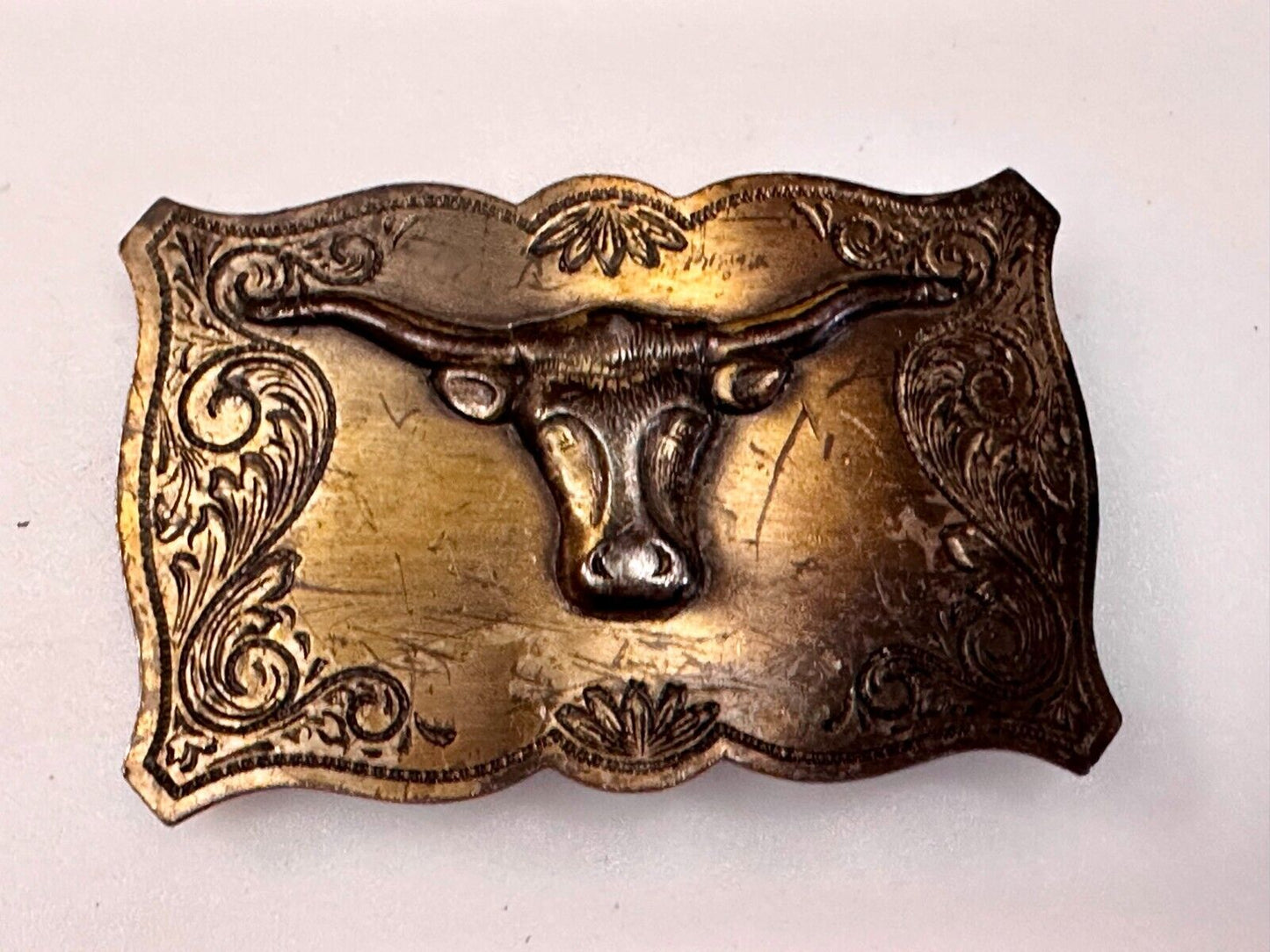 Texas Longhorn Steer Bull Cow Ornate Raised Dimensional Stamped Belt Buckle