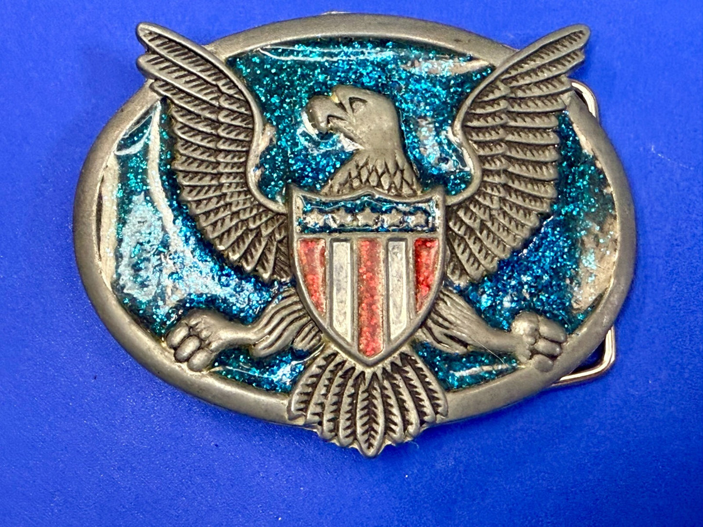 American Eagle E Pluribus Unum Patriotic Seal Military Retro Colors Belt Buckle