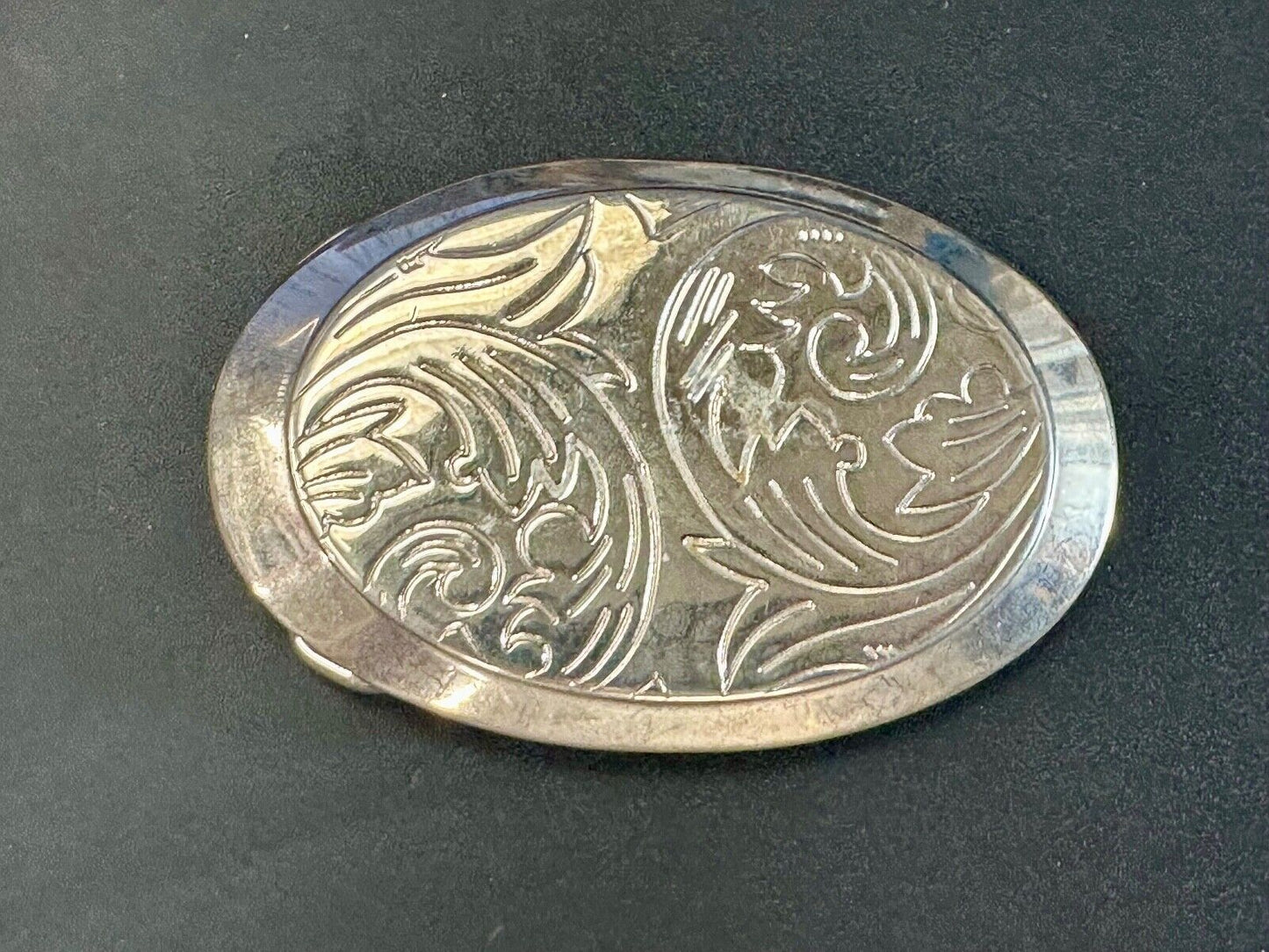 Vintage Engraved vintage western flower swirl design oval belt buckle
