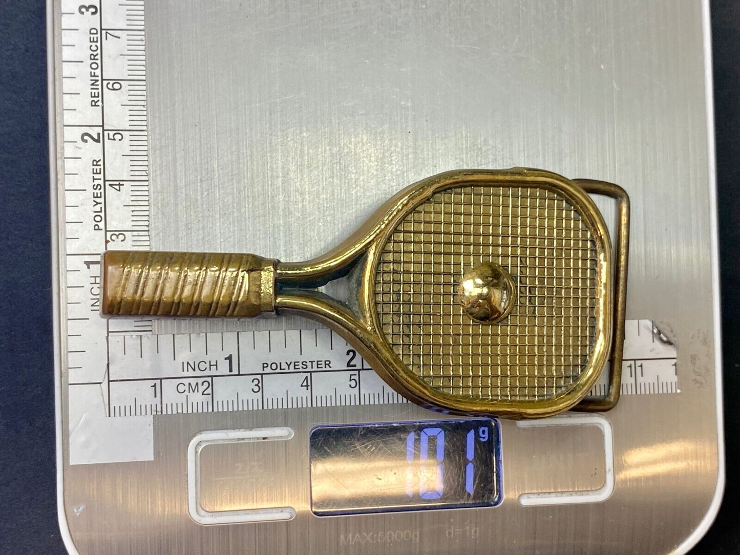 Tennis Racquet & Ball Vtg. 1978 Solid Brass Sports Belt Buckle -Baron Buckles