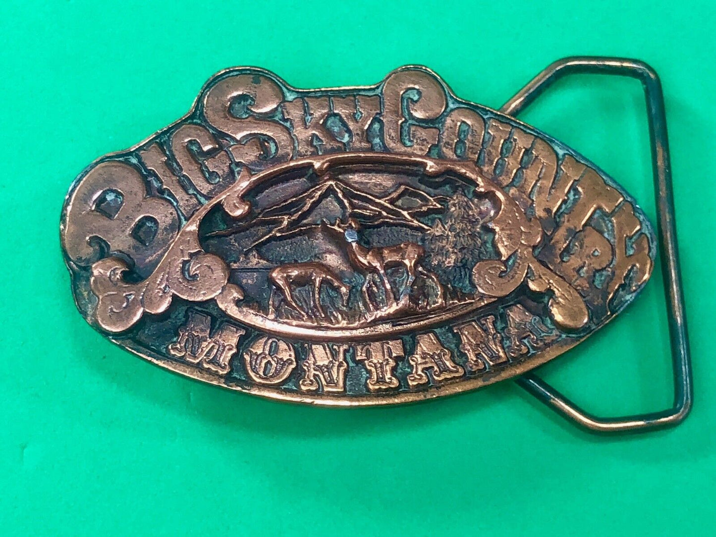 Vintage 1976 Rare Big Sky Country Montana Vintage Adezy 3D Copper Belt Buckle