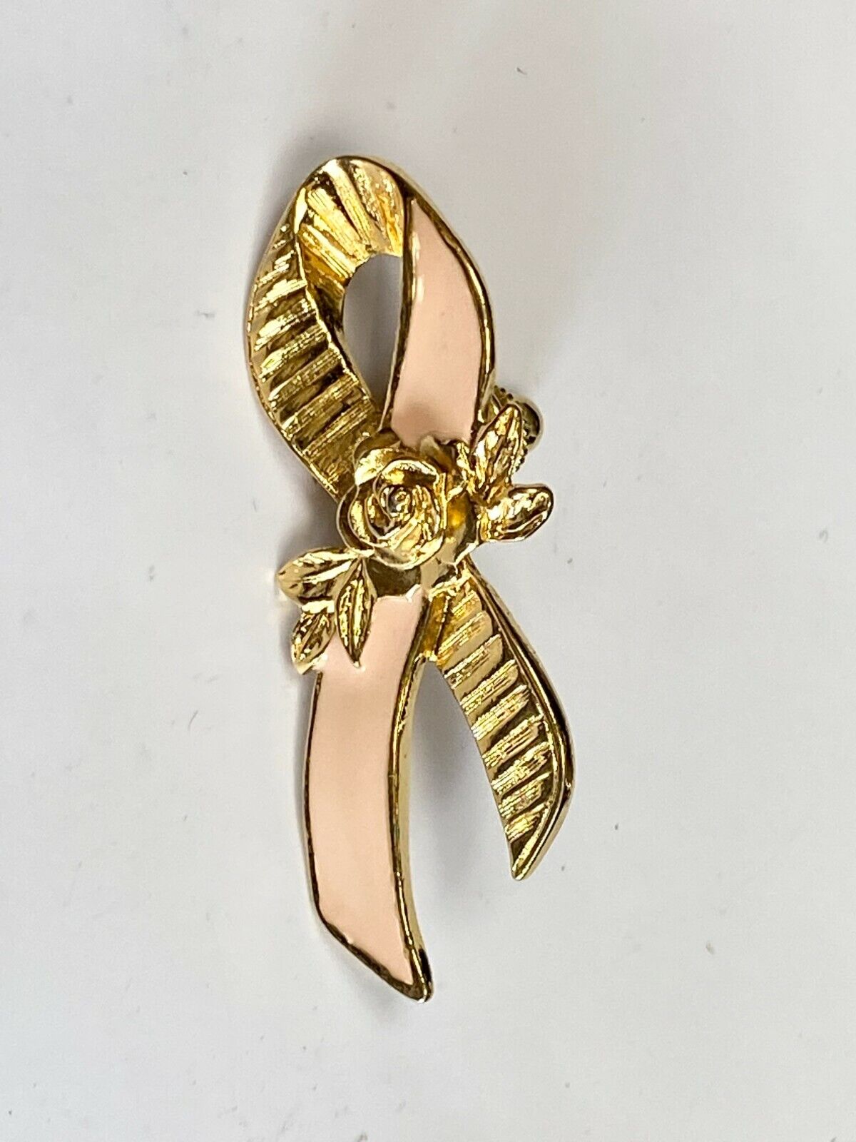 Avon Breast Cancer Awareness Lapel Pin Pink Tie Ribbon Flower Roses Brooch Pin