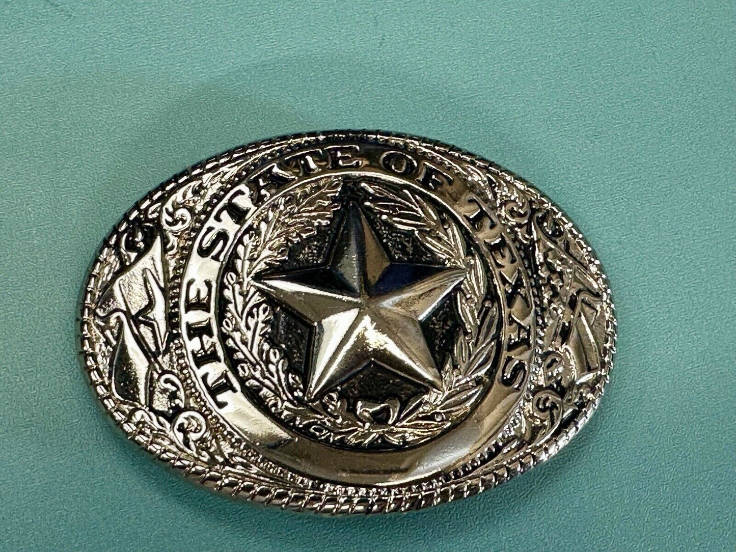 The Great State of Texas - Lone Star Flags seal light gold color belt buckle