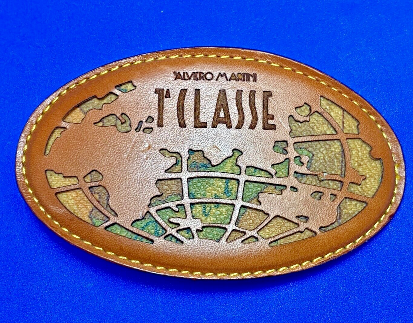 TILASSE Alviero Martini Leather Oval Snake Skin inlaid Belt Buckle made in Italy
