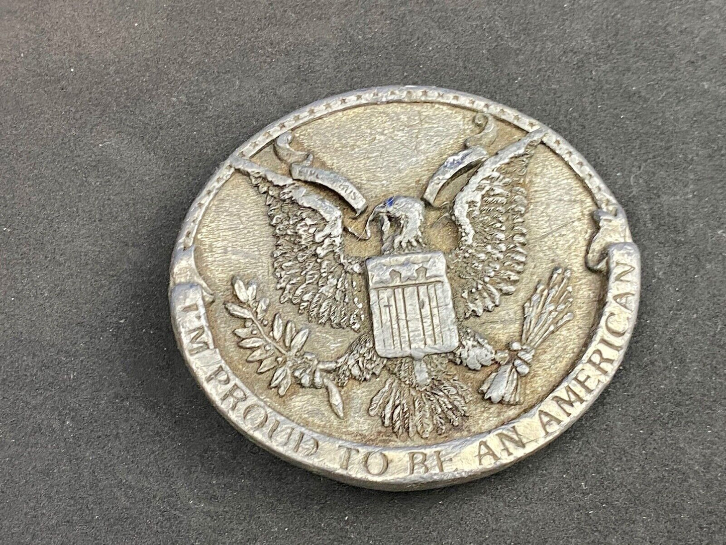 Vintage 1981 Patriotic. I'm Proud to be an American! USA belt buckle Bergamot