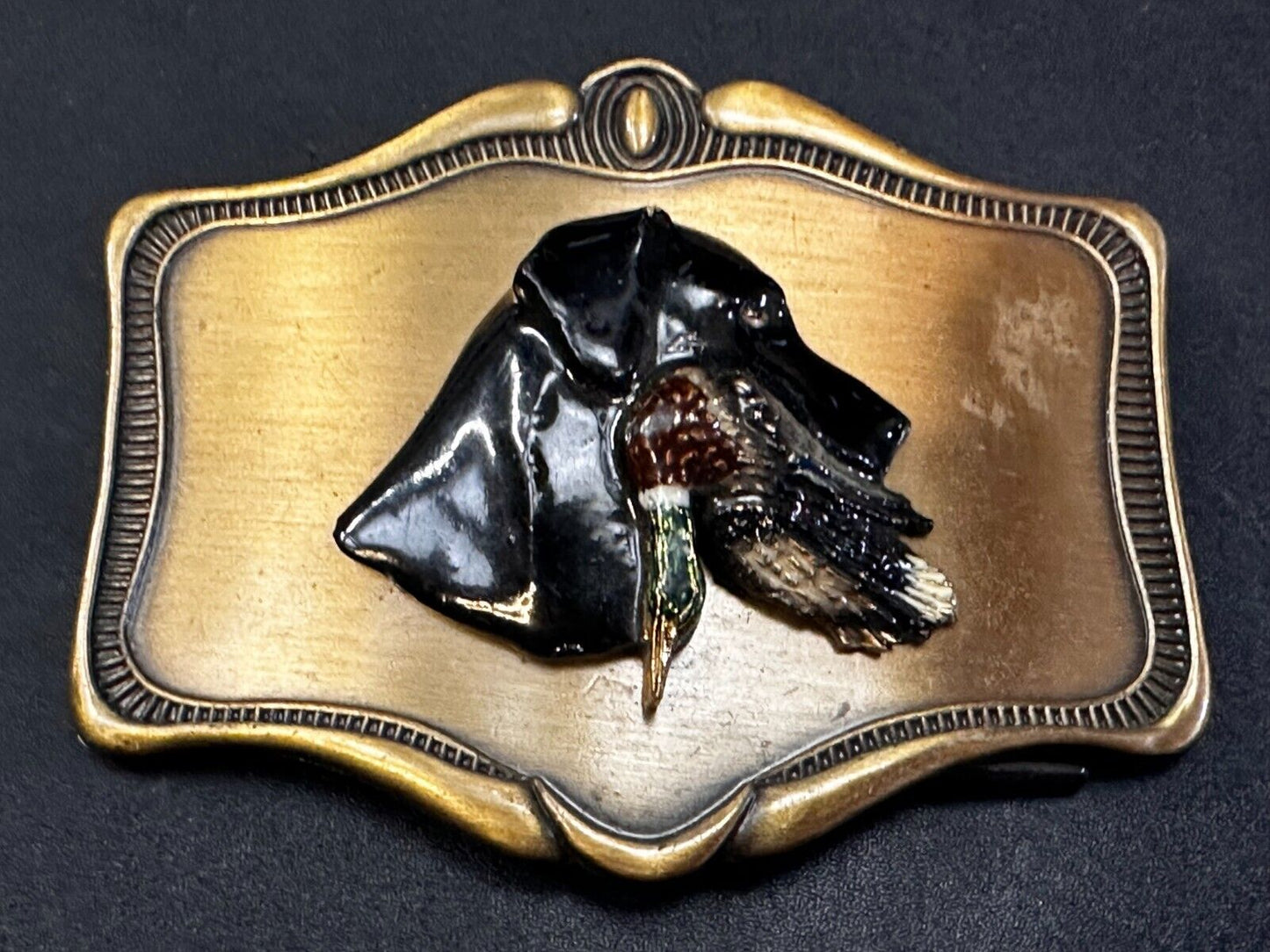 Black Labrador Retriever Bird Dog Wild Duck Hunting Vintage Raintree Belt Buckle