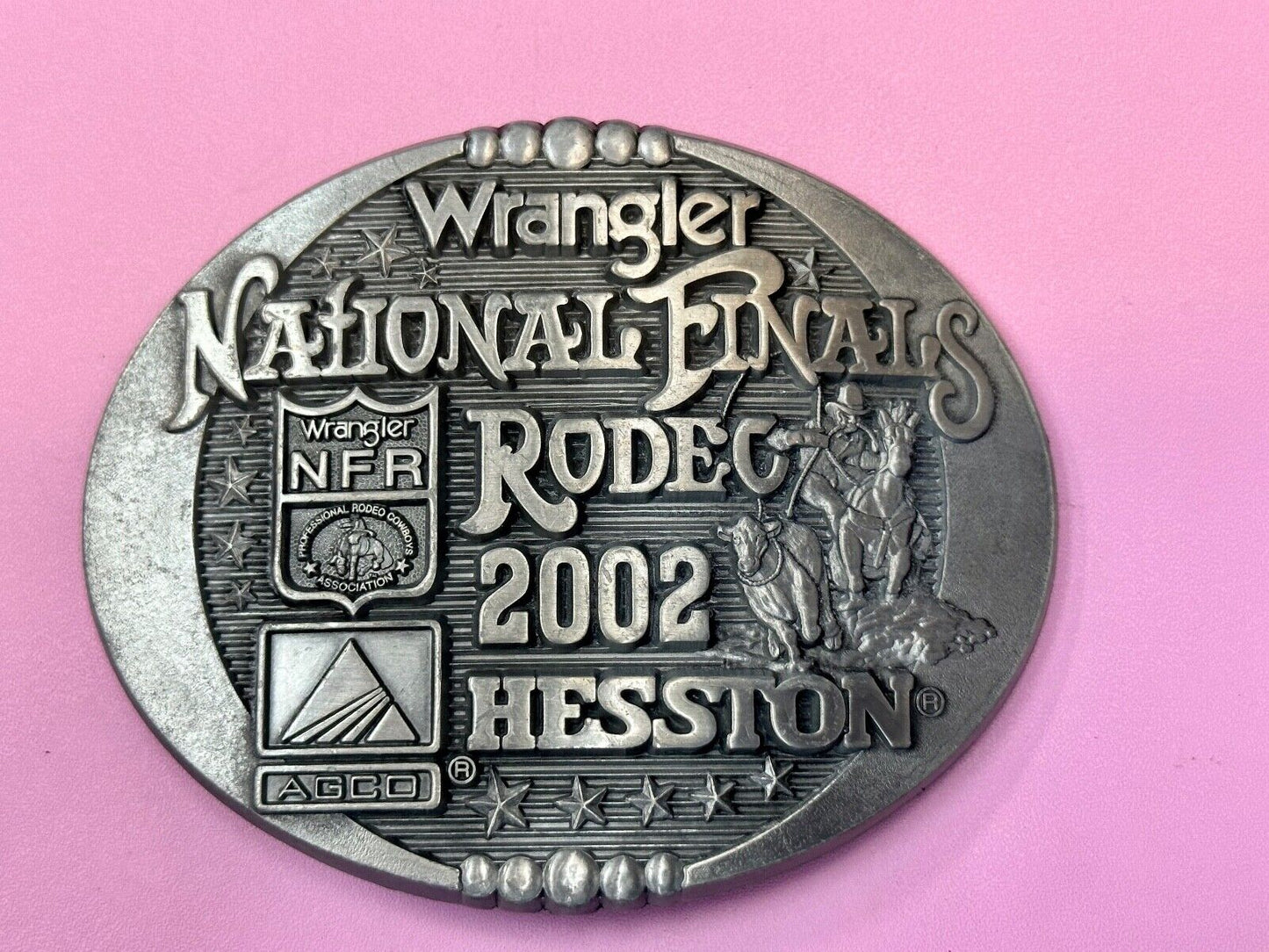 2002 Wrangler Hesston National Finals Rodeo NFR Montana Silversmiths Belt Buckle