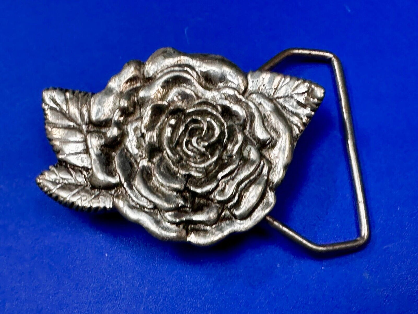Beautiful Detailed Rose Flower Leaf Cutout Belt Buckle Carved by Rita Stewart