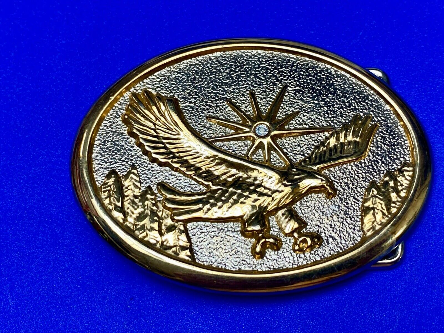 Vintage Eagle Flying Over Mountains With Sunburst two tone belt buckle