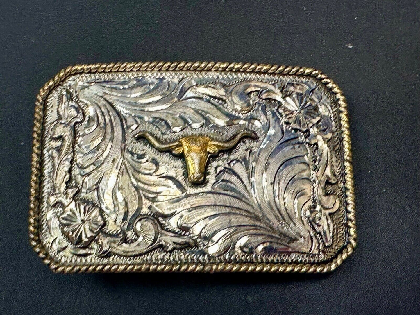 Texas Longhorn - Vintage Silver Strike Ornate Belt Buckle