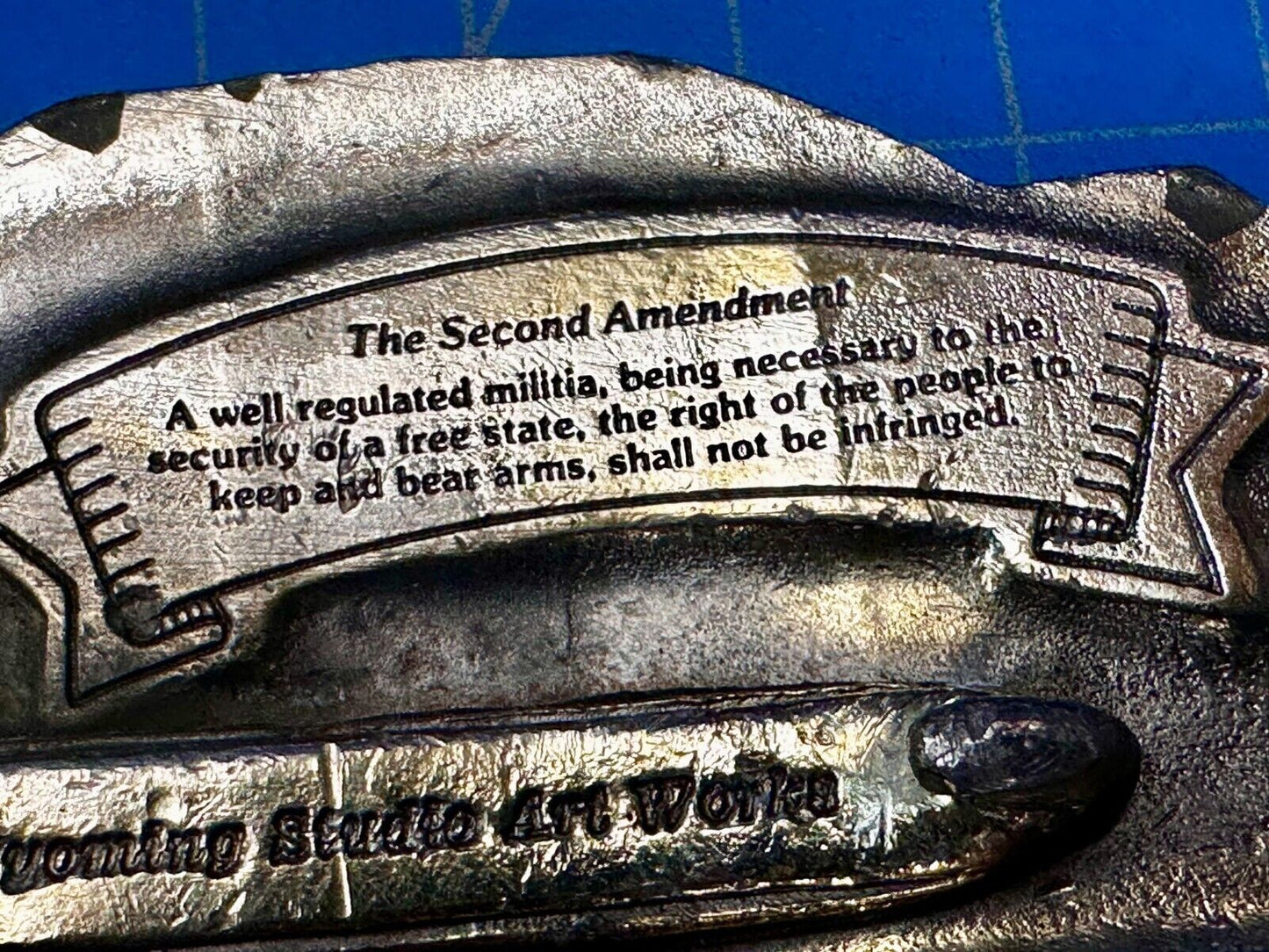 The Right To Keep and Bear Arms 2nd Amendment Vintage 1975 Belt Buckle - Wyoming