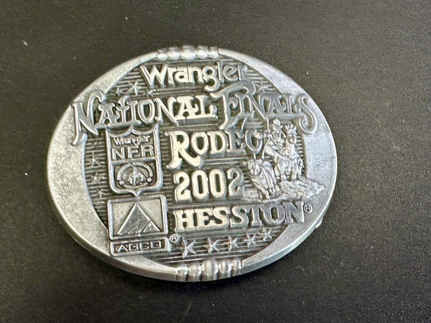 2002 Youth Sized Hesston National Finals Rodeo Bull Riding Cowboys belt buckle